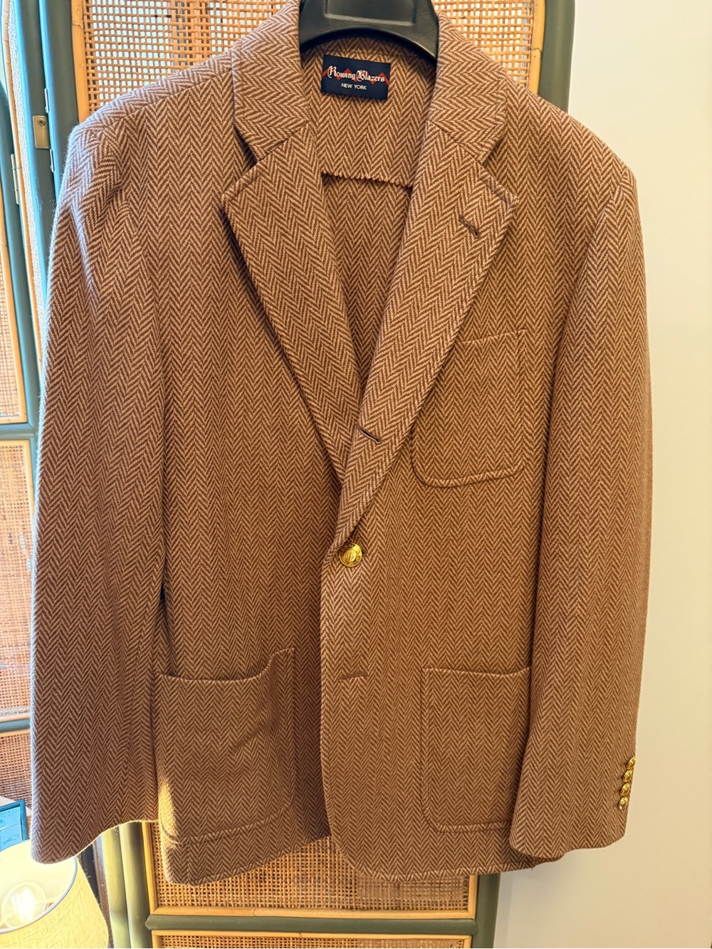 Super Rare Rowing Blazers Camel Herringbone Blazer w Patch 40R Made in Portugal - Picture 4 of 12